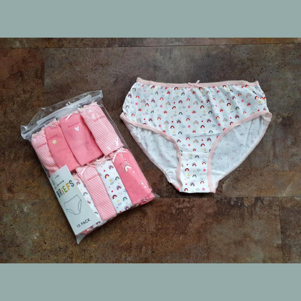 George Mädchen Set 10 Unterhosen Wäsche Regenbogen gestreift pink weiß 