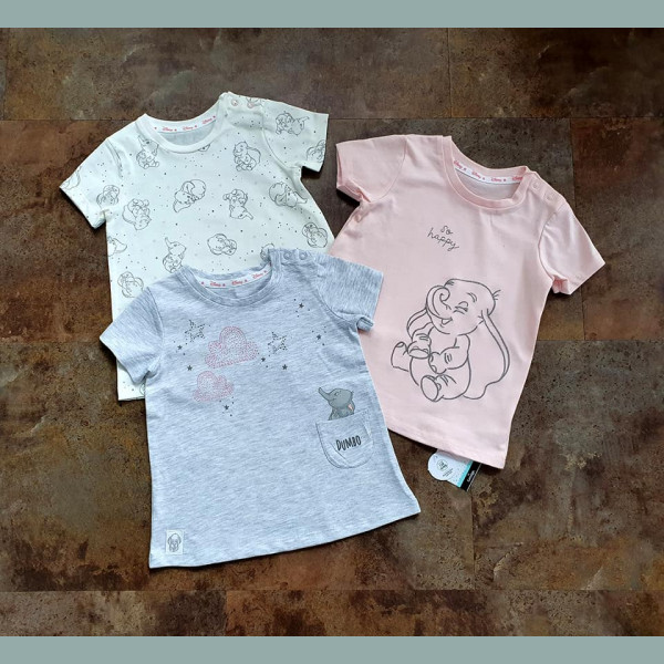 George Mädchen Set 3 T-Shirts Disney Dumbo Elefant grau rosa weiß