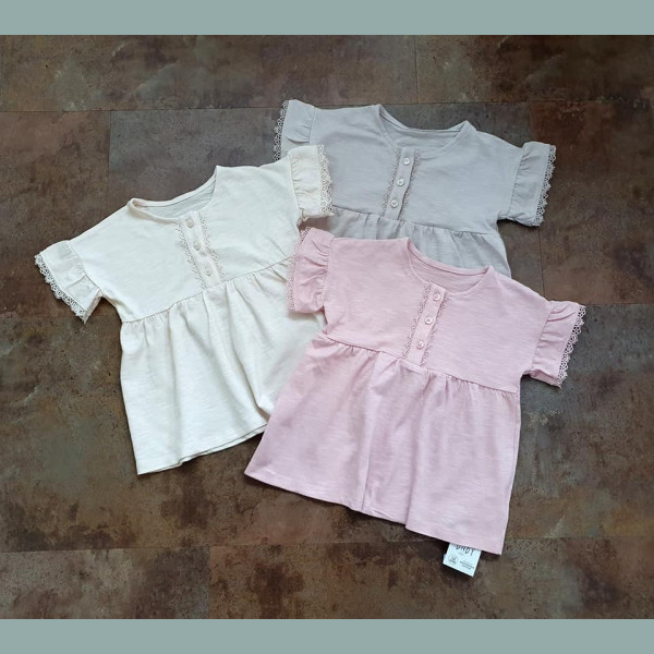 George Mädchen Set 3 T-Shirts Top kurzarm Spitze rosa beige grau 6-9/74