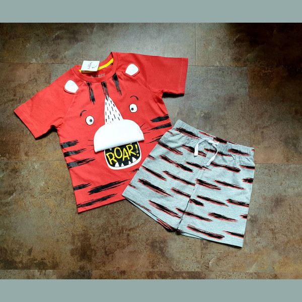 Nutmeg Jungen Set T-Shirt Shorts Tiger Interaktiv Streifen orange grau 4-5/110