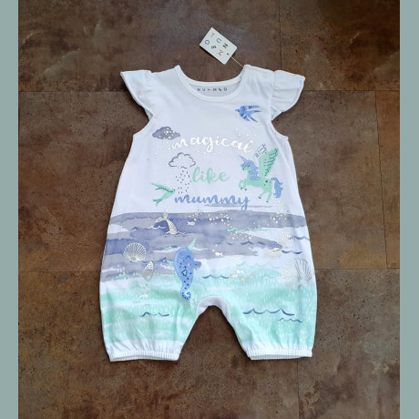 Nutmeg Mädchen Playsuit Baby Seepferdchen Muschel Mummy Einhorn Knöpfe 12-18/86