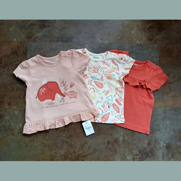 Nutmeg Mädchen Set 3 T-Shirts Elefant Safari rosa rot 