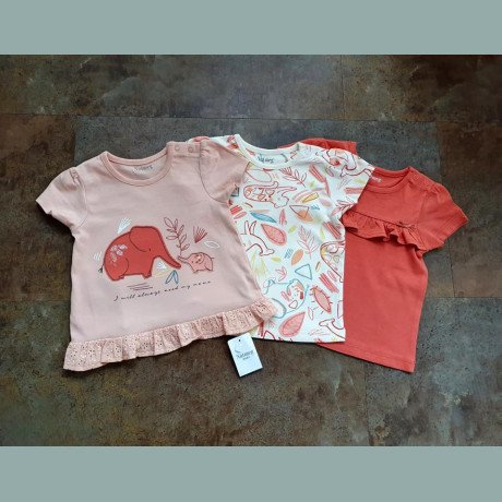 Nutmeg Mädchen Set 3 T-Shirts Elefant Baby Safari rosa 