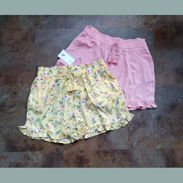 TU Mädchen Set 2 Shorts Bermudas Hosen Blumen rosa gelb 