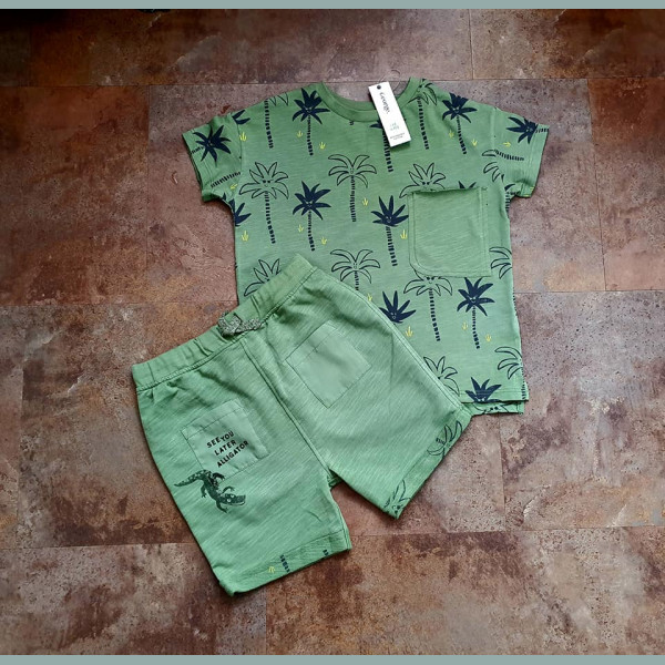 George Jungen Set T-Shirt Shorts Palmen Krokodil Sommer khaki 