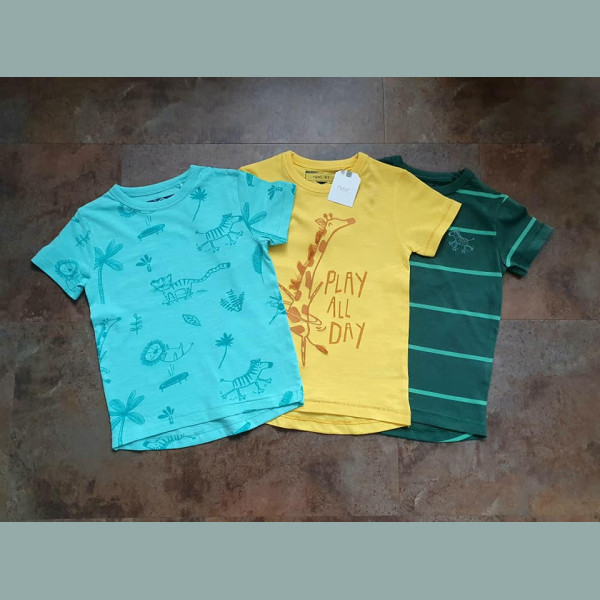 Next Jungen Set 3 T-Shirts Giraffe Löwe Tiger Safari grün gelb blau 12-18/86
