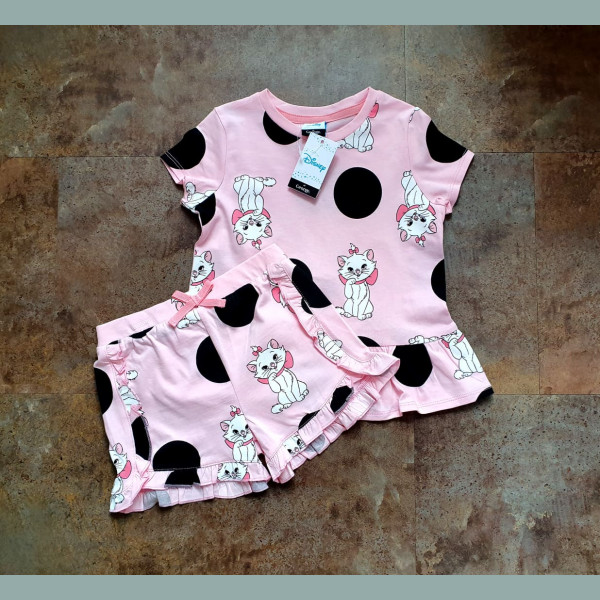 George Mädchen Set 2 Teile T-Shirt Shorts Bermuda Marie Disney Aristocats rosa Rückenausschnitt 