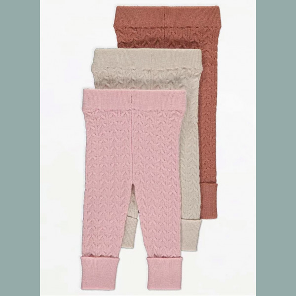 George Mädchen Set 3 Leggings Strick Zopfmuster creme rosa braun 