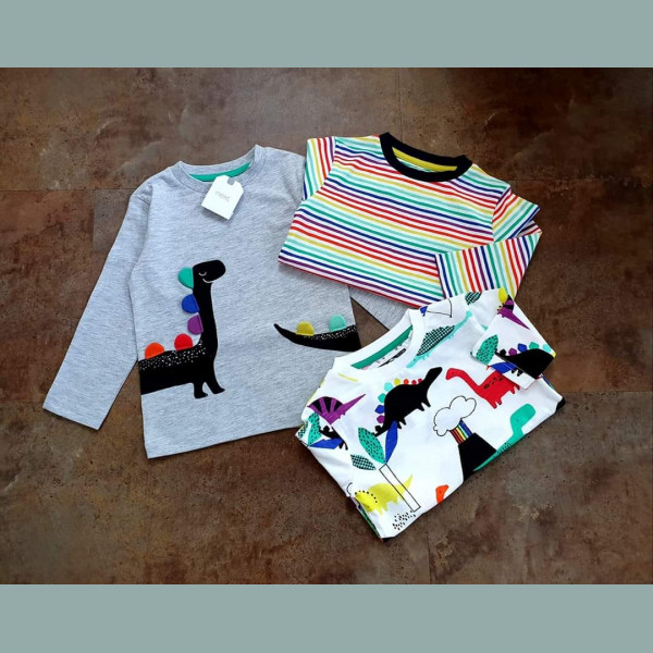 Next Jungen Set 3 Shirts Oberteile langarm Dino Regenbogen Rückenbild bunt 3-6/62-68
