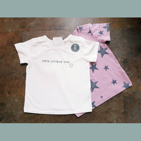 Next Mädchen Set 2 T-Shirts Sterne lila weiß 3-6/68