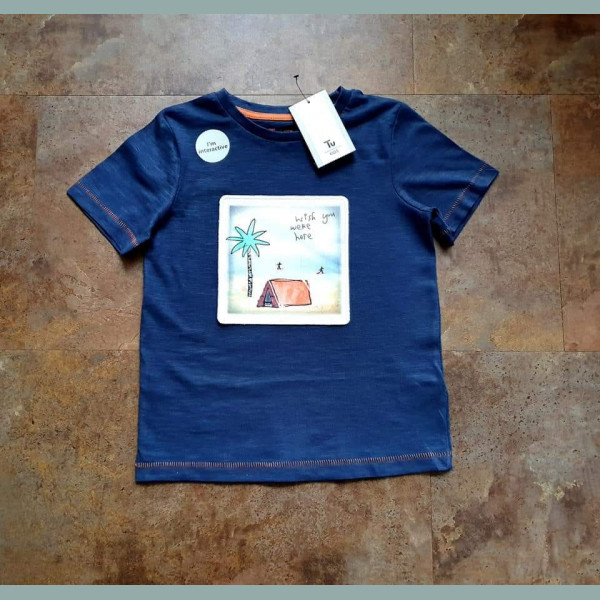 TU Jungen T-Shirt Postkarte Palme Urlaub interaktiv blau 3-4/104
